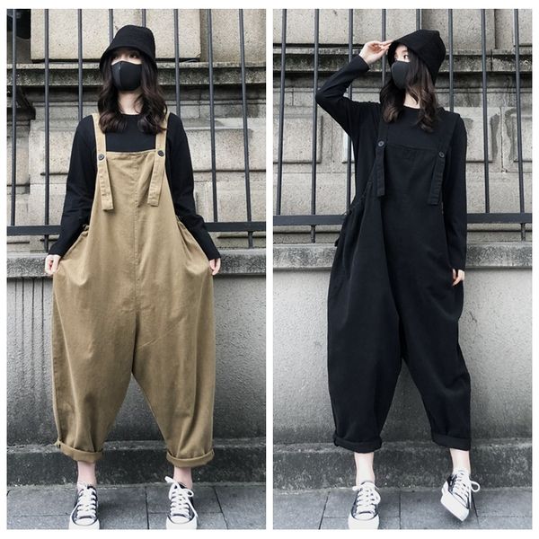 

2021 new plus size loose straight trousers solid retro casual overalls wide leg pants women 2ew7, Black;white
