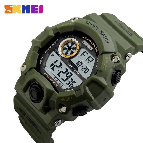 SKMEI Открытый Спортивные Часы Мужчины Будильник 5Bar Водонепроницаемый Военный ES LED Дисплей Shock Digital Reloj Hombre 1019 210804