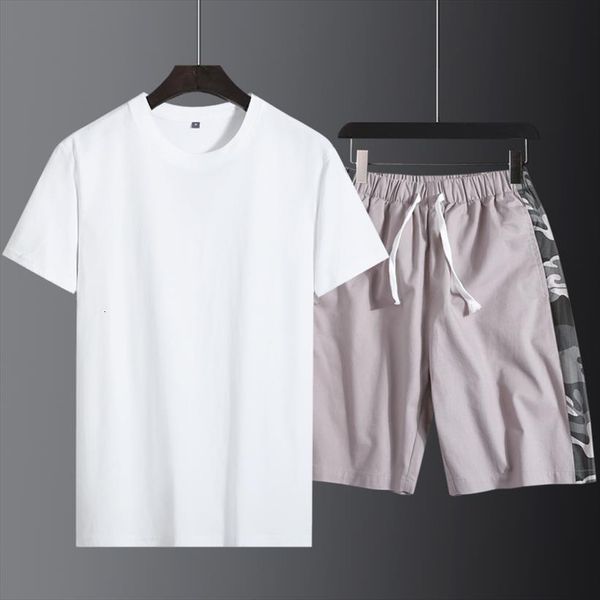 

casual sets summer short sleeve mens tracksuit t shirt and shorts camouflage men joggers set fashion male sweatsuits plus size, Gray