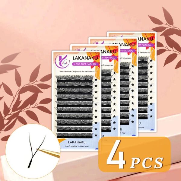 

false eyelashes lakanaku mink yy volume extension 4 trays 0.07 c/d premade fans silk super soft individual lashes makeup fast