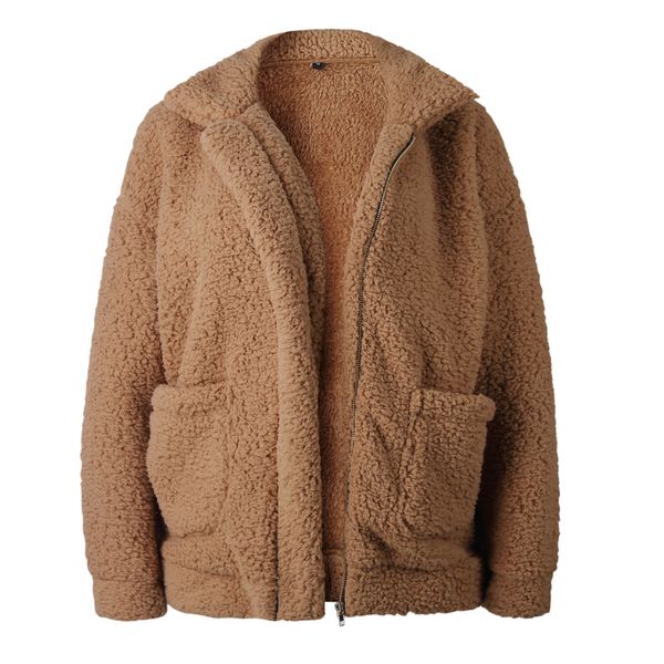 

womens winter coats lamb soft warm outerwear solid color with pocket coats woman fashion casual coats lapel neck 9 colors, Black