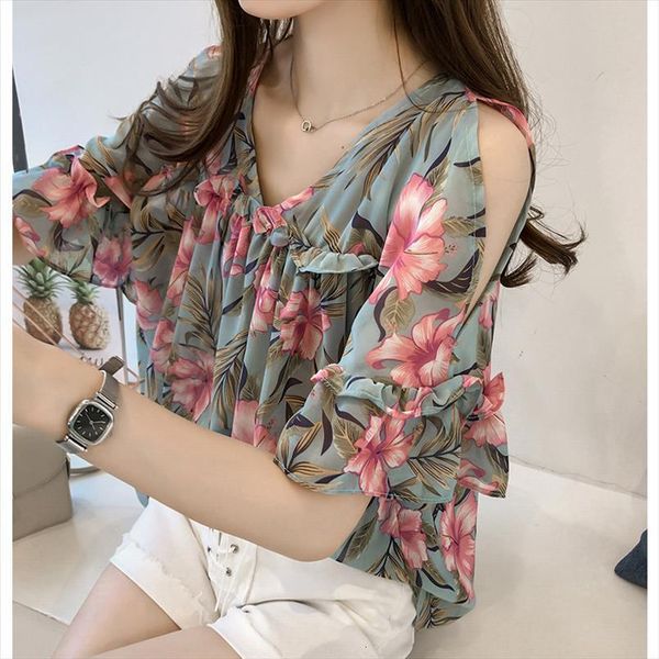

sweet leisure women shirts flare sleeve summer print off shoulder shirt ladies plus size 4xl, White