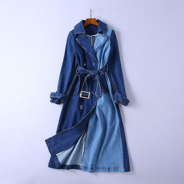 

women's trench coats est fashion 2021 stylish designer runway coat double breasted denim overcoat, Tan;black