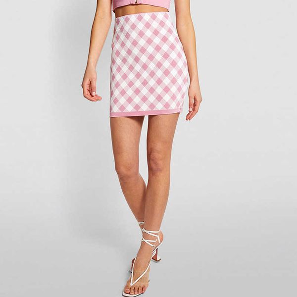 

est fashion runway s/s designer skirt women's plaid knitted mini 210526, Black