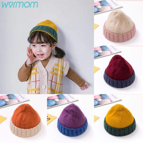 

warmom 3-24 month baby knitting woolen hat fashion stitching color autumn/winter children hat retro style kids kids stuff, Yellow