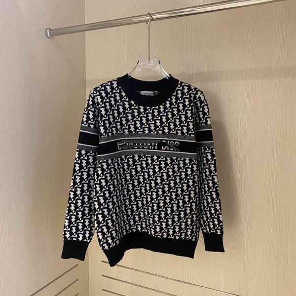 

21 chao autumn new qianniao check round neck sweater matching thread dyeing for men and women, White;black