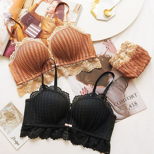 

bras sets roseheart women fashion blue wireless lace bow bra set bralette panties push up underwear lingerie cup a b luxury, Red;black