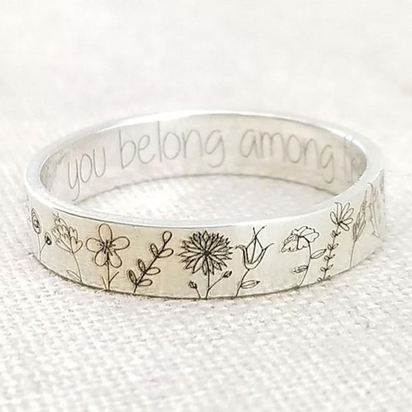 

wedding rings gothic vintage artificial carving couples ring you belong among the wildflowers dandelion flower fashion jewelry girl gift, Slivery;golden