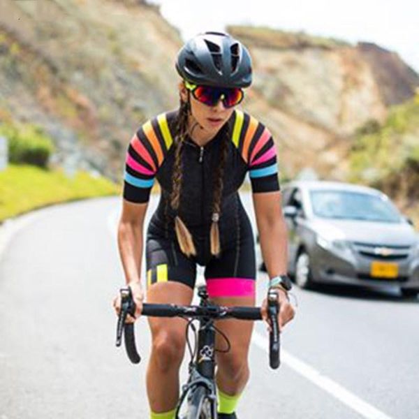 

racing sets 2021 summer triathlon suit women's cycling jersey short sleeve breathable skinsuit jumpsuit set pink gel pad, Black;blue