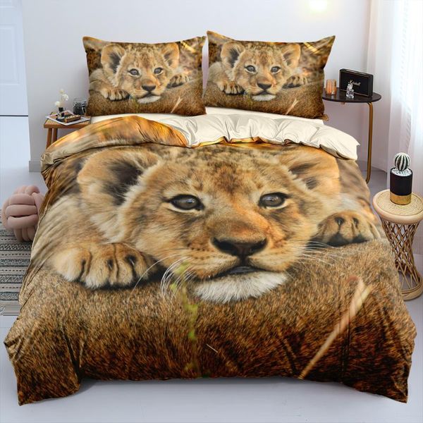 

bedding sets duvet cover lion europe size,usa size digital printing comforter covers bed linen 3pcs set cream 220x240 230x220cm