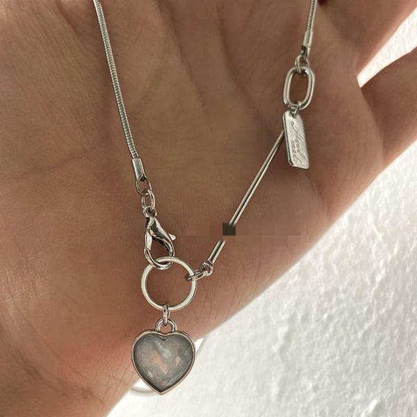 

chains 7rings 2021 trendy style fashion gem heart shape necklace for women hip punk jewelry accessories female, Silver
