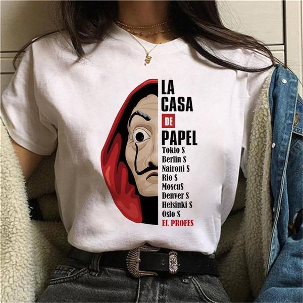 

la casa de papel summer women t shirt harajuku letters print funny money heist house of paper girls tees, White