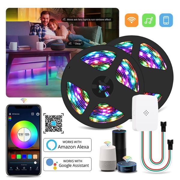 

dc 12v wifi addressable ws2811 smart pixel led strip light kit magic home wifi voice control 5m 10m 15m 20m rgb ic led tape