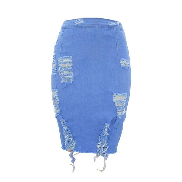 

skirts denim pencil mini jean skirt lady high waist ripped broken hole women casual saia fupe femme faldas mujer, Black