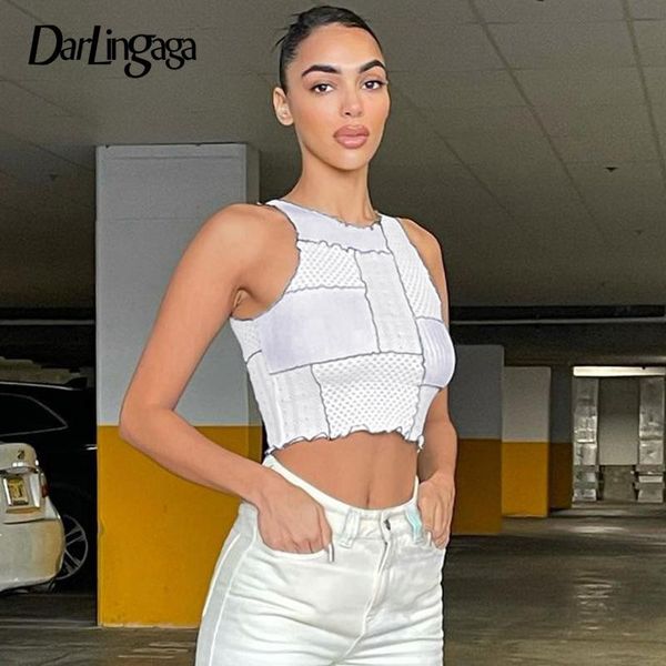 

women's tanks & camis darlingaga streetwear skinny stripe patchwork women white vintage summer tank contrast color vest crop short