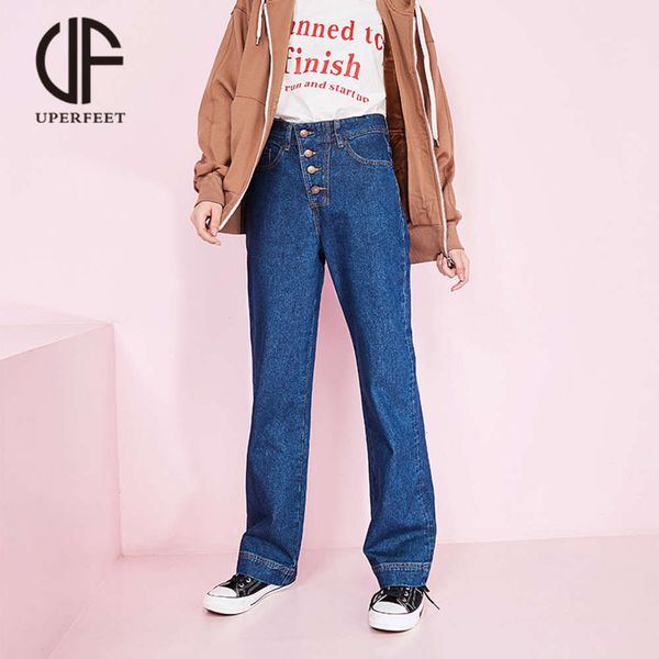 

recruit women's denim pants in autumn dark slim high waist, Blue
