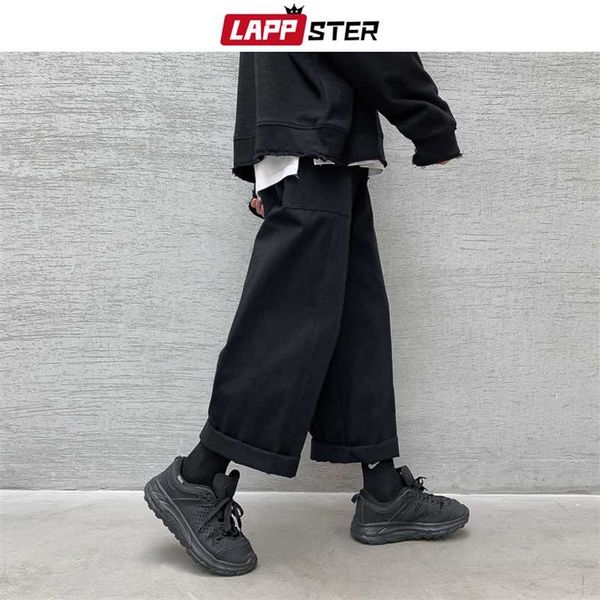 

lappster men korean fashions harem pants wide leg joggers mens black loose sweatpants japan style straight pants trousers 220108