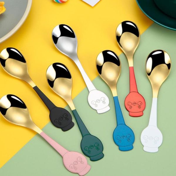 

spoons 8colors stainless steel cartoon cock spoon coffee tea stirring dessert milk kids dinnerware flatware kitchen tools,1pc