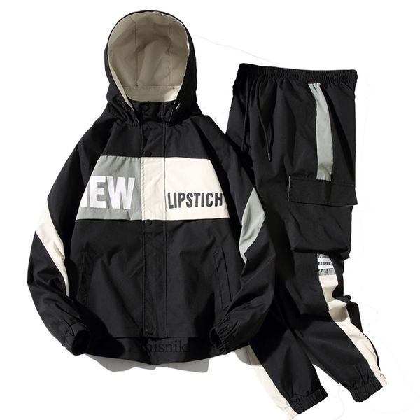 

men's tracksuit man two piece set sweatsuit polyester overalls leisure suit hooded jackets and hip hop harlan pants 211109, Gray