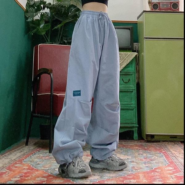 

street hip hop japanese solid womens capri color versatile work american loose large bf wide leg pants women thin trousers, Black;white