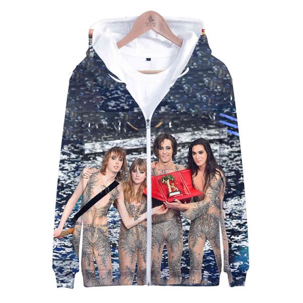 

women hoodie maneskin 3d printed autumn winter holiday passionate style men/women streetwear zip kawaii hooded hip hop punk, Black