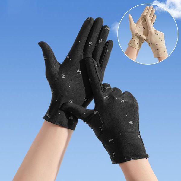 

five fingers gloves fashion spandex summer dots sunscreen anti-uv elastic thin mittens driving full finger white black dress sexy, Blue;gray