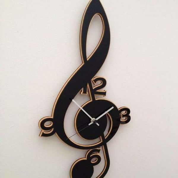 

hlo 2021 treble clef wall clock decorative 2021 new modern black color wooden mdf quality gift for music lovers horloge murale