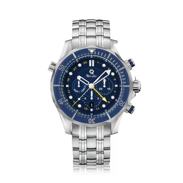 

men's luxury quartz watch sea requin silver white stainless steel case blue full working chronograph function dial master 212.30.44.52., Slivery;brown