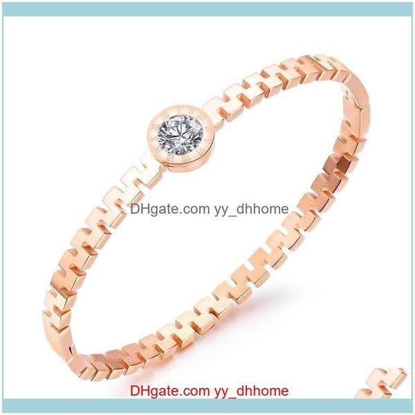 Armbänder Schmuckmodie Luxus Designer Sparkling Diamond Zirkon römisch Ziffern Rose Gold Titanium Stahlarmband für Frau Mädchen 17
