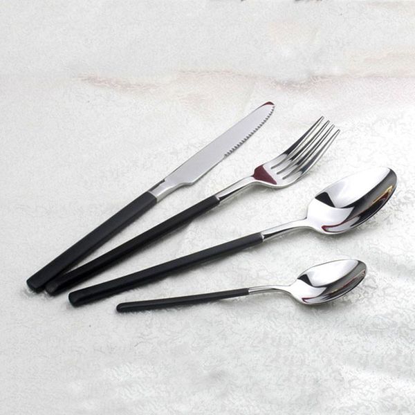 

4/8/16/24pcs 304 stainless steel dinnerware set black handle steak knife fork dspoon coffee tableware set silverware cutlery