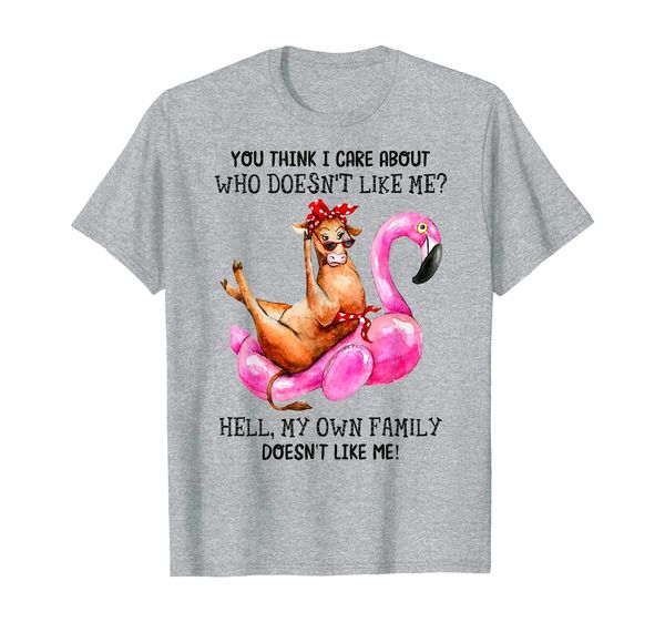 

you think i care about who doesn't like me cow flamingo t-shirt, White;black