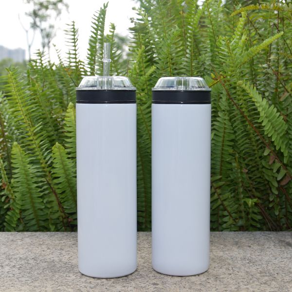 

diy sublimation 20oz straight skinny tumbler blank stainless steel tumblers double walled insulated vacuum bottle with black snack lids and