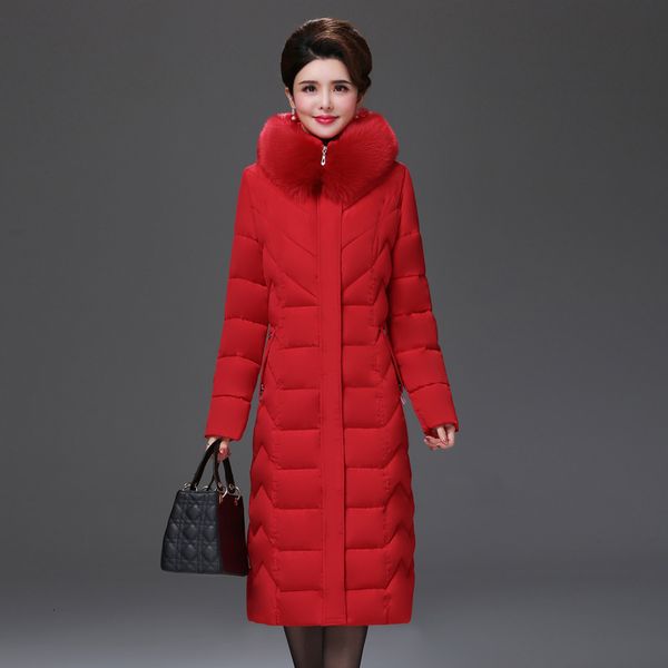 

2021 women winter long down cotton jacket parkas new ladies fur collar hooded cotton-padded coat female thicken outerwear pp144 d2hb, Black