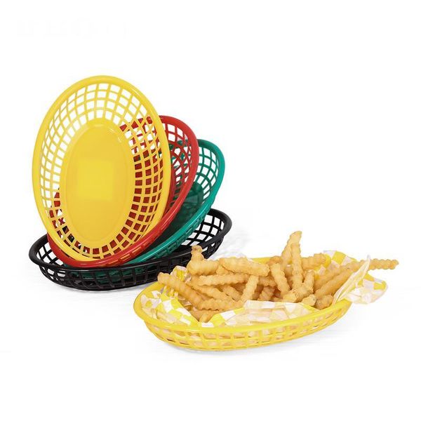 

dishes & plates 6pcs plastic fast basket dog serving plate with 24 red checked wax liners hamburger french fries paper restaurant tray