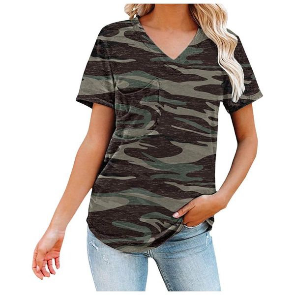 

women's t-shirt women pocket patchwork round neck loose short sleeve tshirts, White