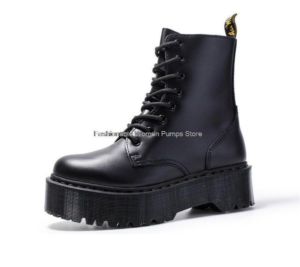 

boots plus size 34-44 women classic platform thick heels 8 holes ankle female short chunky winter lady, Black