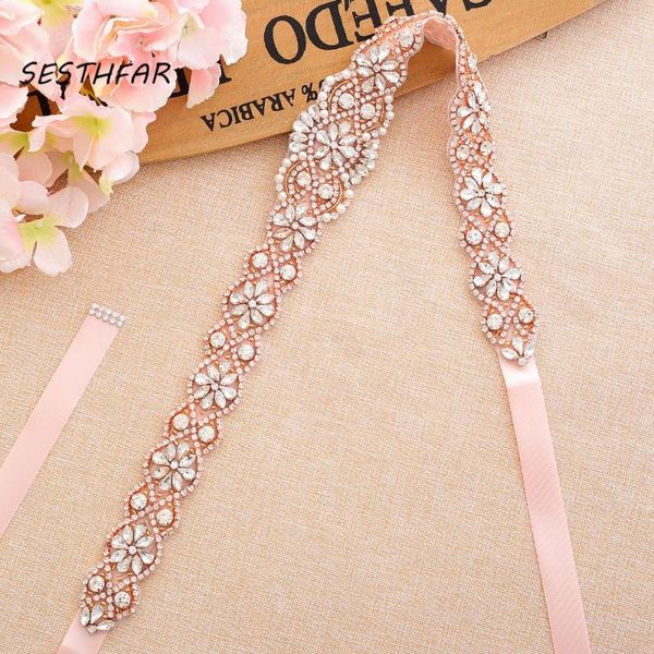 

wedding sashes rhinestones belt pearls bridal applique rose gold crystal dress sash for accessoriesj160rg, White