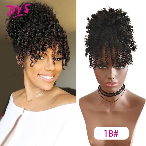

synthetic wigs deyngs afro kinky curly hair ponytail with bangs african american short wrap drawstring puff, Black