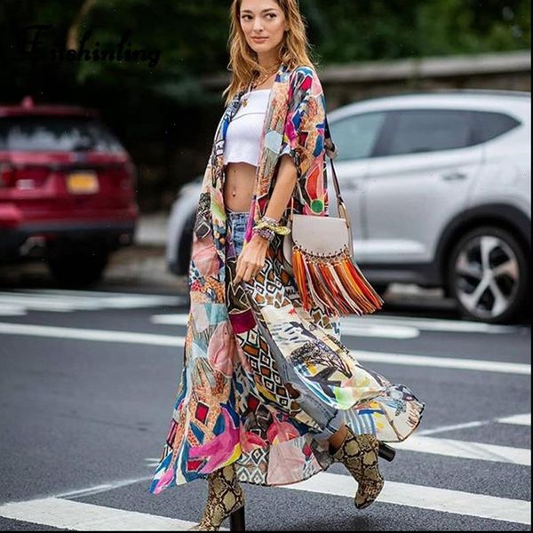 

fitshinling tie dye print long cardigan beach bikini outer cover up 2021 summer bohemian slim swimsuits outerwear cover ups sexy, White