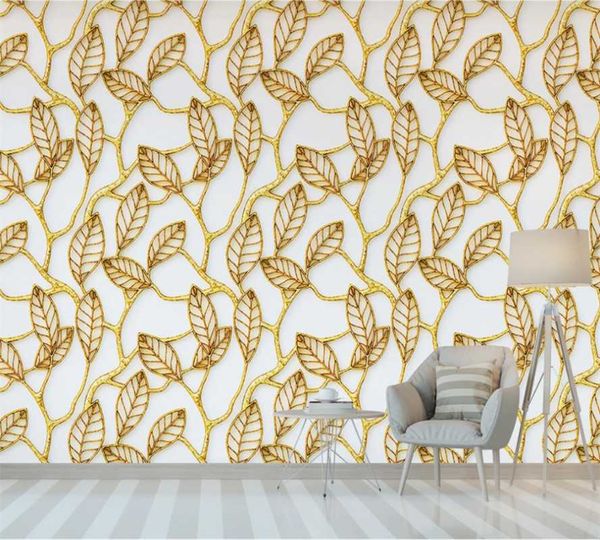 

custom 3d wallpaper mural nordic minimalist golden leaves bedroom background wall