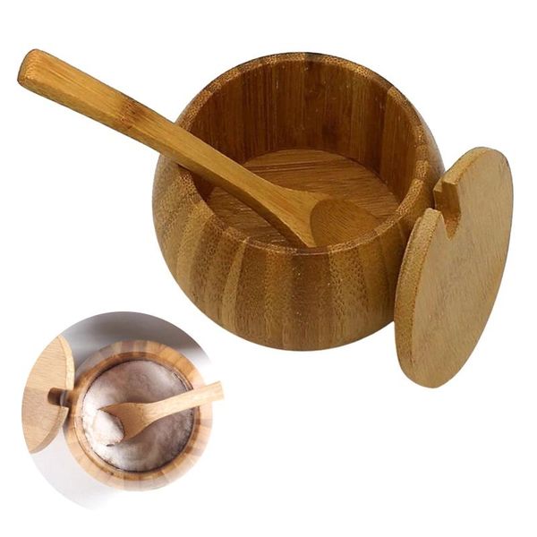 

storage bottles & jars wooden spice jar sugar bow tea coffee salt seasoning container box with lid and spoon peper kitchen