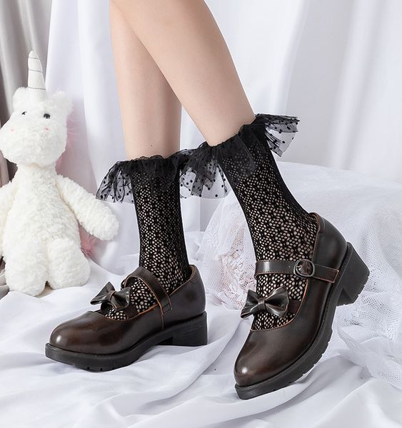 

lovely ffy hollow lace medium tube net is lolita spring and summer thin soft sister jk socks, Black;white