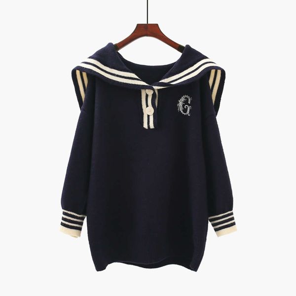 

navy collar pullover for women in autumn and winter, White;black