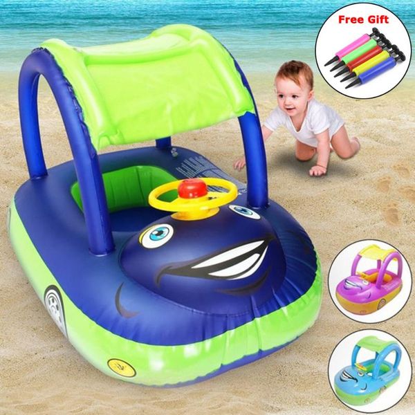 

life vest & buoy swimming wheel kids inflatable boat tube baby floating steering safe seat swim water toys pvc pool summer ring sunshade hol