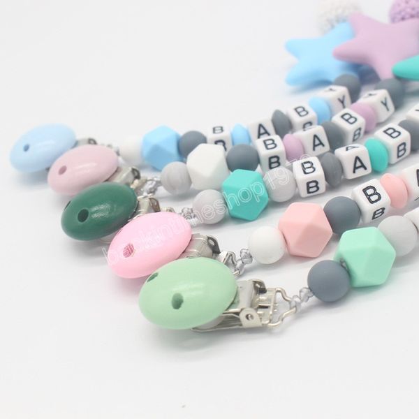 

newborn baby pacifier clips star silicone pacifiers soother solid color holder clip chain nipple teether strap chains infant gift
