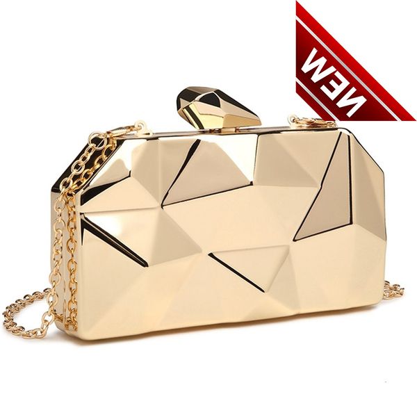 

gold acrylic box geometric evening clutch bags elegent chain women handbag party shoulder bag for wedding/dating/party
