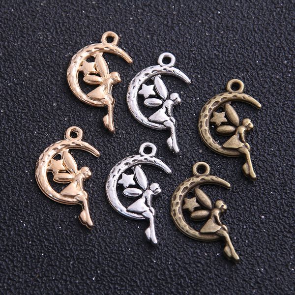 

18pcs 15*26mm metal alloy three color angel girl moon star charms pendants for jewelry making diy handmade craft, Bronze;silver