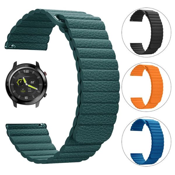 

watch bands 20mm 22mm magnetic buckle leather band for ticwatch 2 3 gtx s2 e2 bracelet wrist strap pro watchband belt, Black;brown