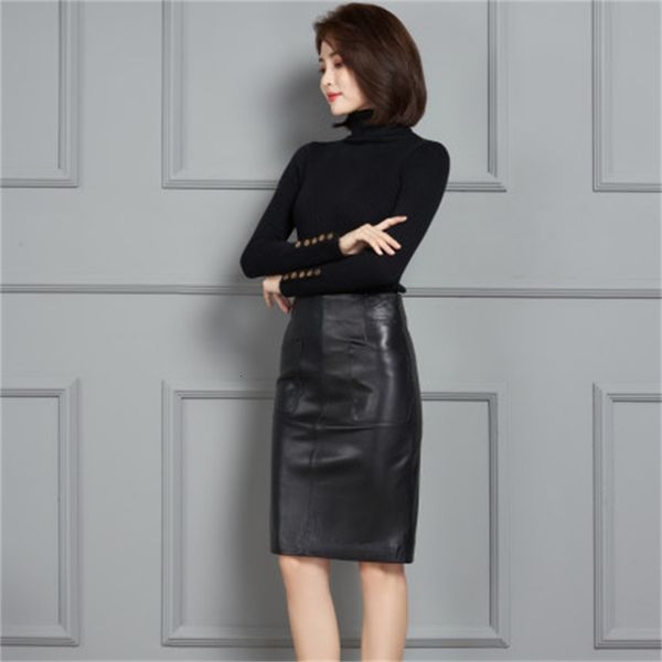 

2021 new fashion genuine royal sheep leather skirt k8 kfcz, Black