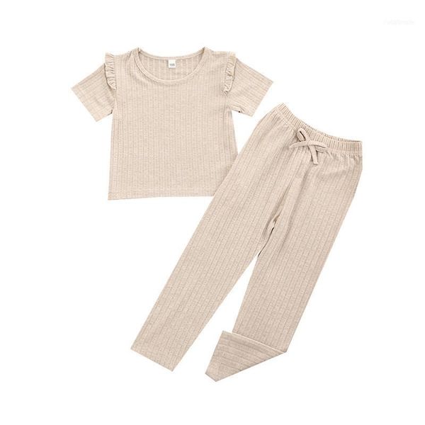 

clothing sets toddler girls clothes outfits kid children ruffle short sleeve pants 2pcs child girl set11, White